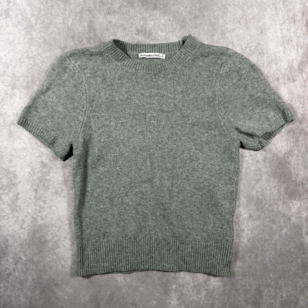 Abercrombie & Fitch Womens S Gray Ribbed Crew Neck Wool Blend Shirt Minimalist